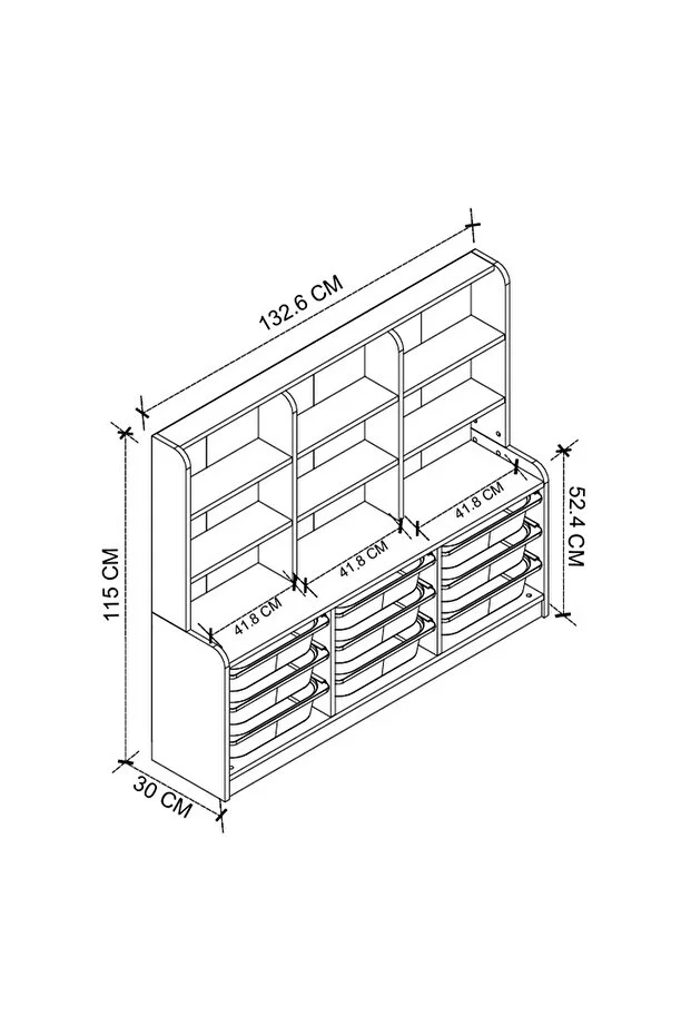 Almina 9 Sepetli 9 Raflı Dolap Çok Amaçlı Dolap Oyuncak Dolabı Almina Beyaz